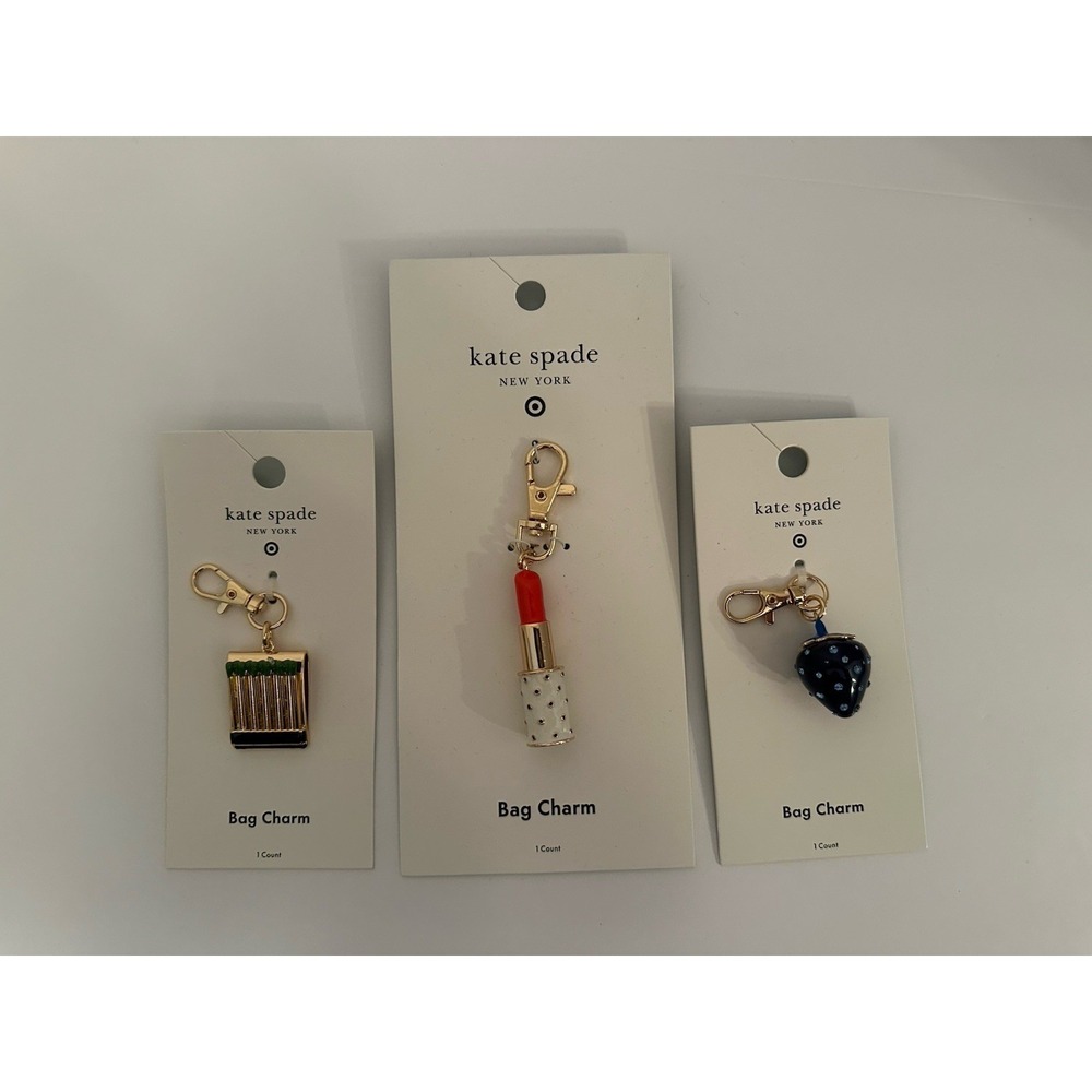 3 New KATE SPADE NYxTARGET BLUE STRAWBERRY Matchbook Lipstick BAG CHARM KEYCHAIN